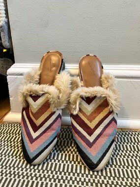 Universal Thread Multicolor Chevron Faux-Fur Trim Slip-On Flats